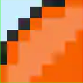 Zoomed-in fragment of aggressively compressed image with visible compression artifacts, pixelation, and detail loss